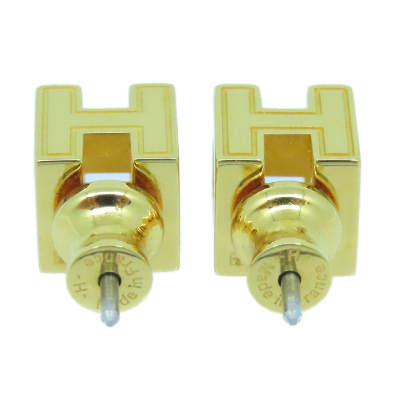 Hermes Cage D'H White 18K Gold Earrings