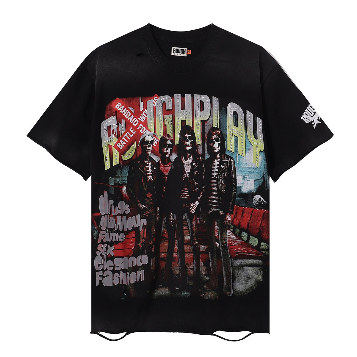 Rough Play Skeleton Rhinestone Distressed T-Shirt — hero
