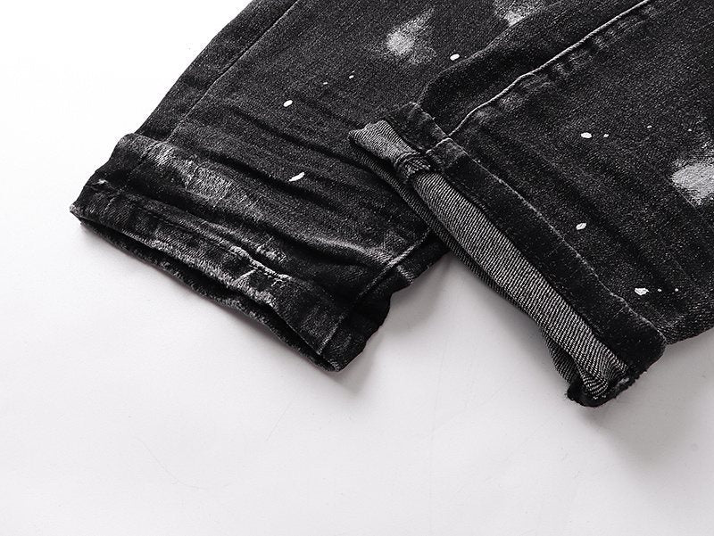 Purple Brand Black Distressed Paint Splatter Jeans — detail