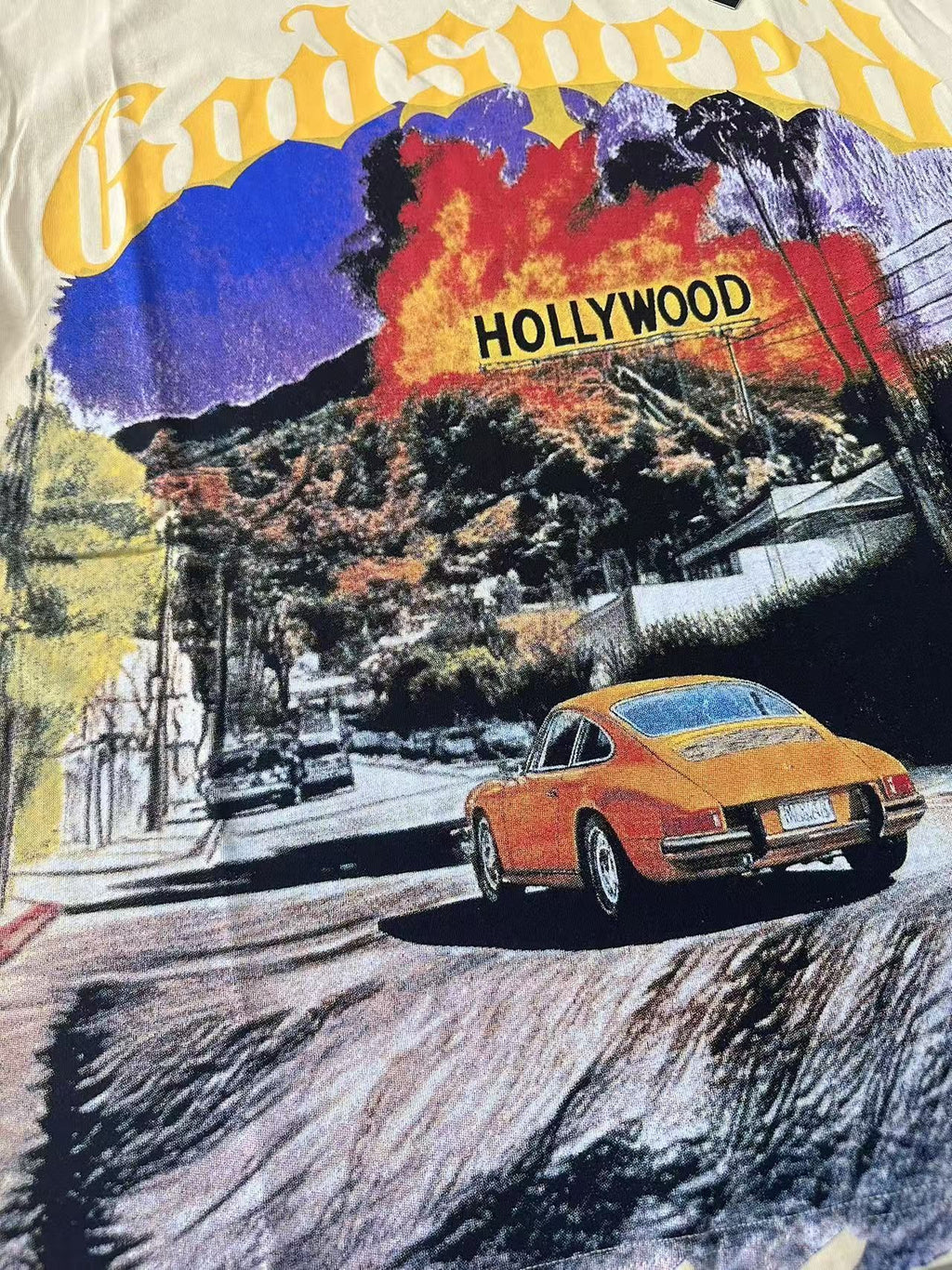 Godspeed Hollywood Car Graphic T-Shirt — detail