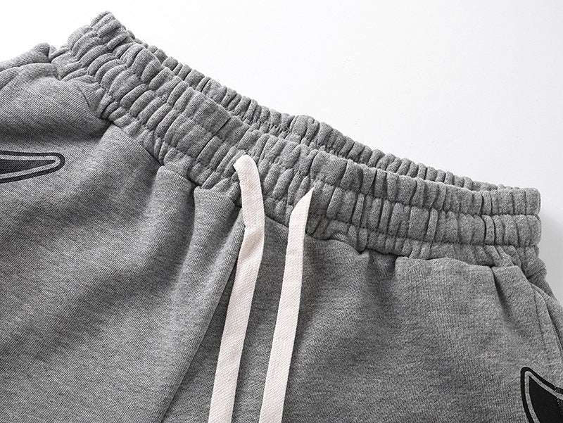 MIXED EMOTION Distressed Side-Graphic Sweat Shorts — detail