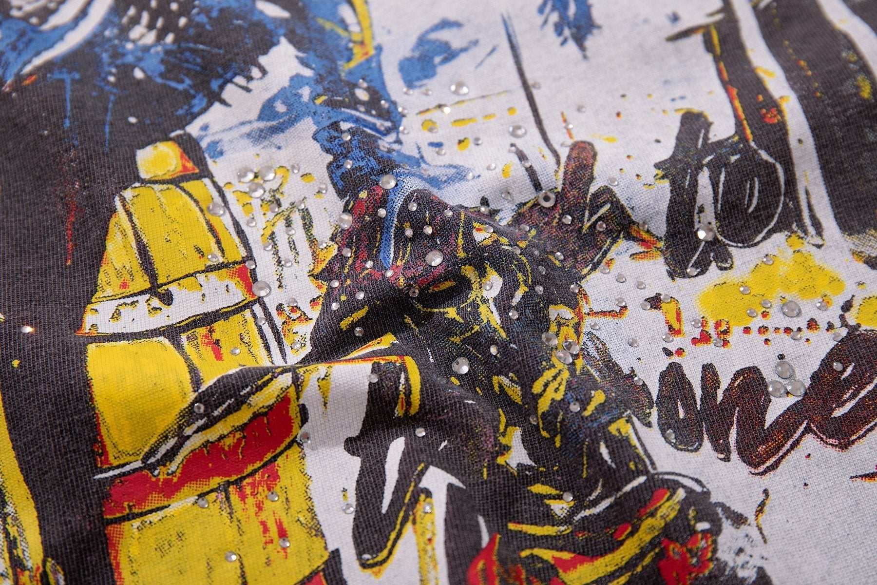 MAJESTIK Pink Rhinestone Distressed Graphic T-Shirt — detail