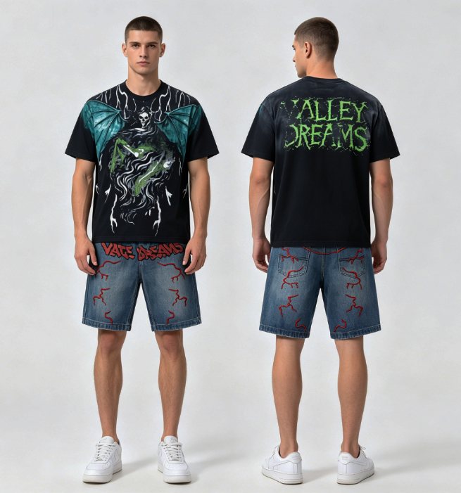Valley Dreams Gothic Bat Skull Graphic T-Shirt — context