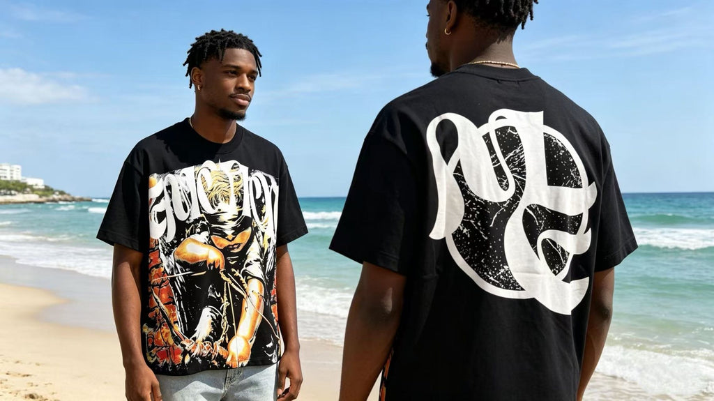 MIXED EMOTION Black Illustrated Front & Back Graphic T-Shirt — context