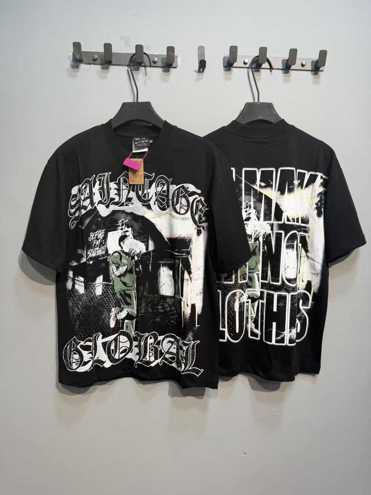 SAINT Black Rhinestone Graphic T-Shirt — context