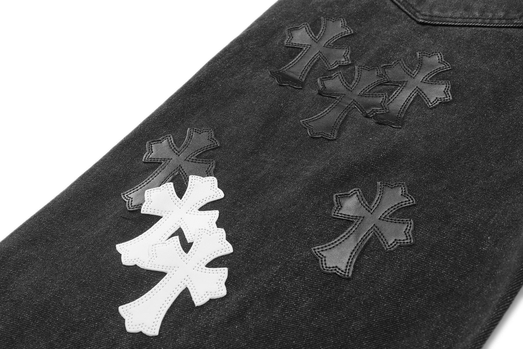 Chrome Hearts Cross Applique Washed Black Jeans — detail