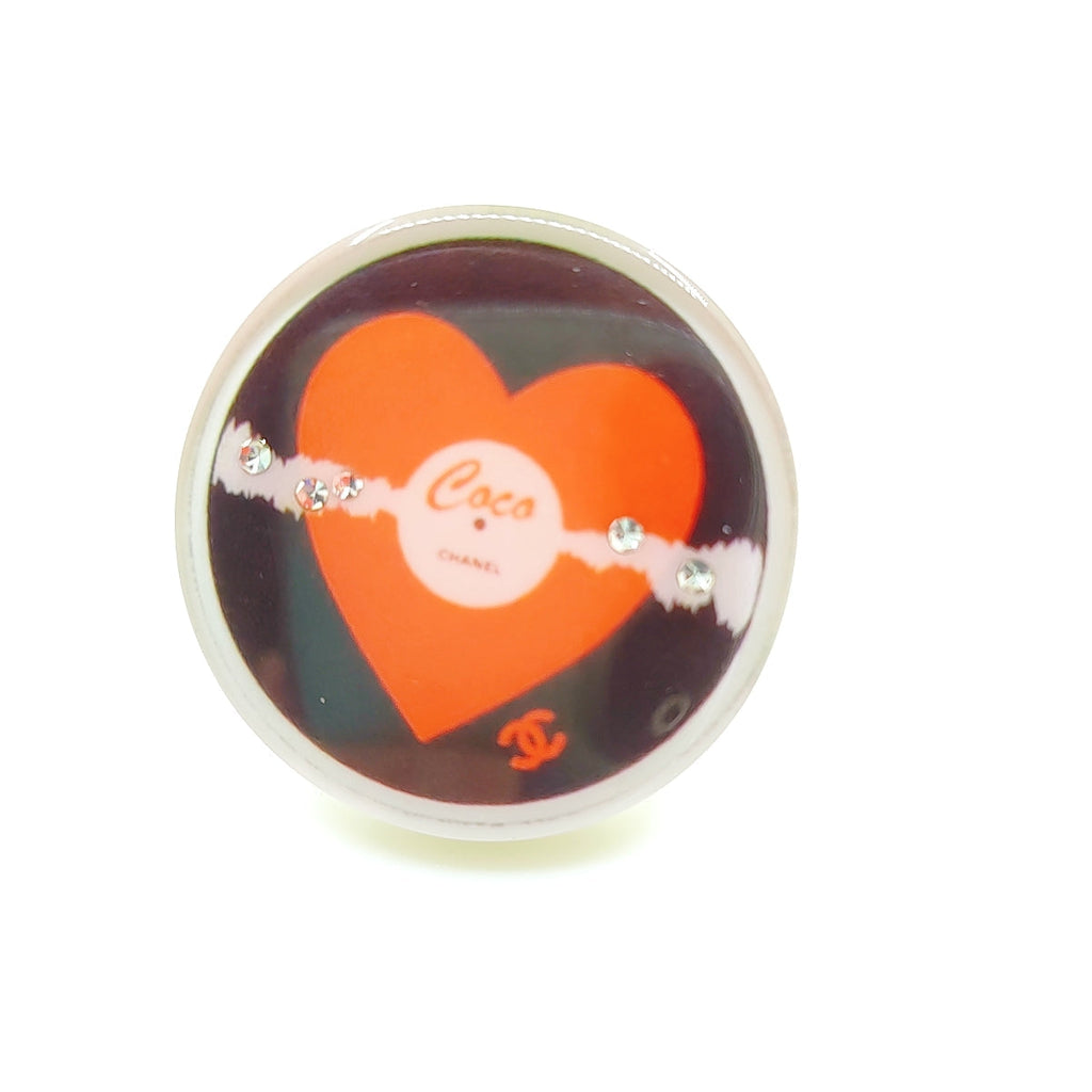 Chanel Red Heart Resin 18K Gold Brooch