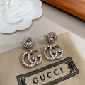 Gucci Double Crystal Pendant 18K Gold Earrings