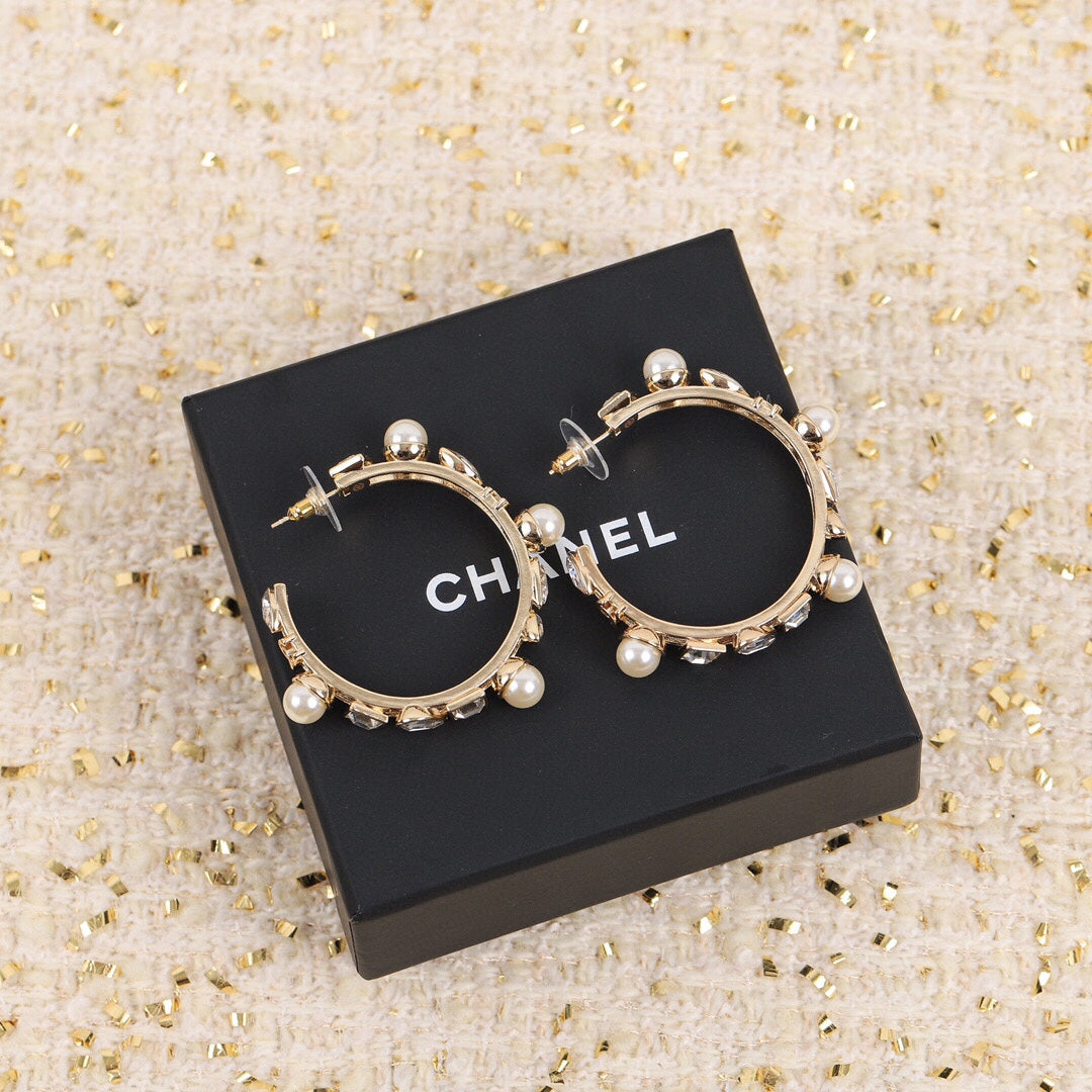 Chanel Pearl Crystal 18K Gold Earrings