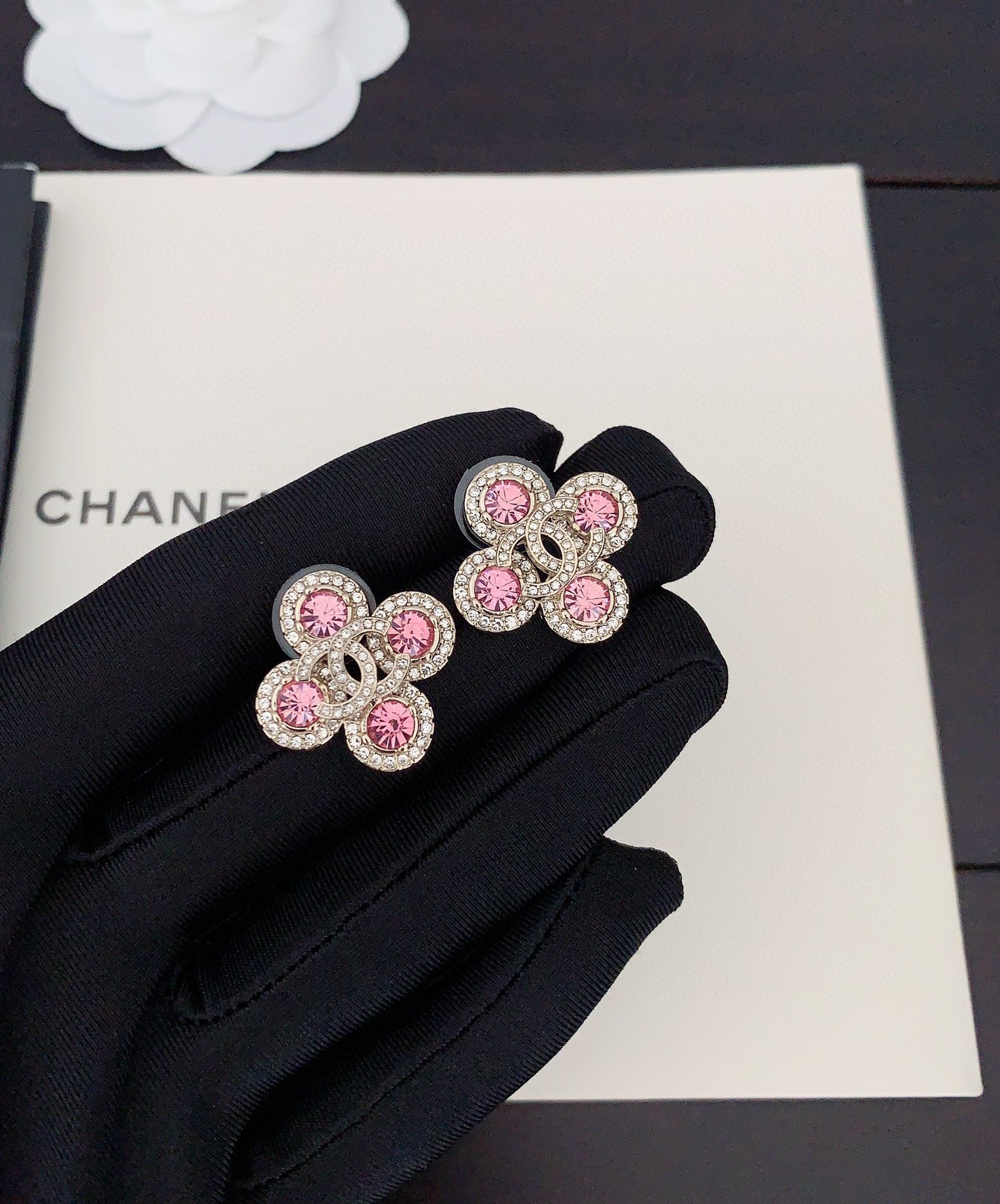 Chanel Pink Diamonds 18K Gold Earrings