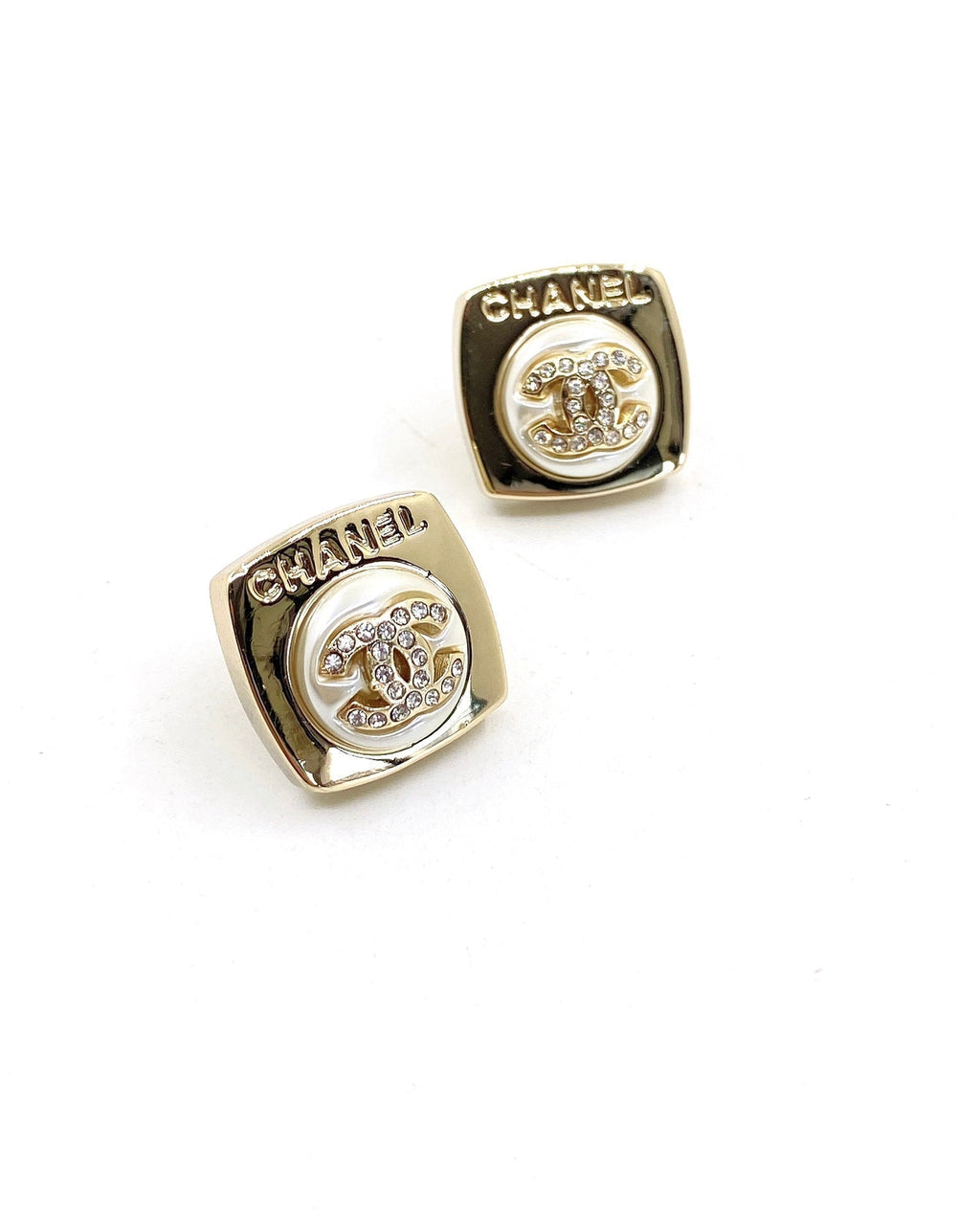 Chanel Diamond Square 18K Gold Earrings