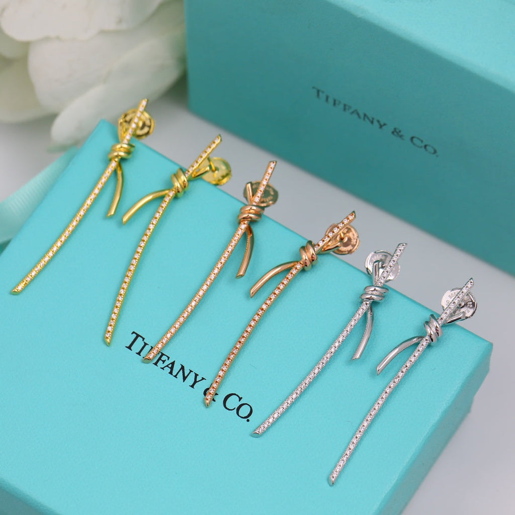 Tiffany Knot Drop Diamonds 18K Gold Earrings