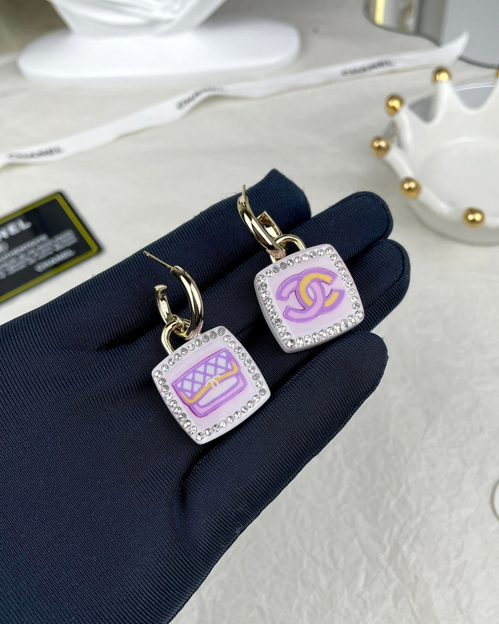 Chanel Pink Bottle 18K Gold Earrings